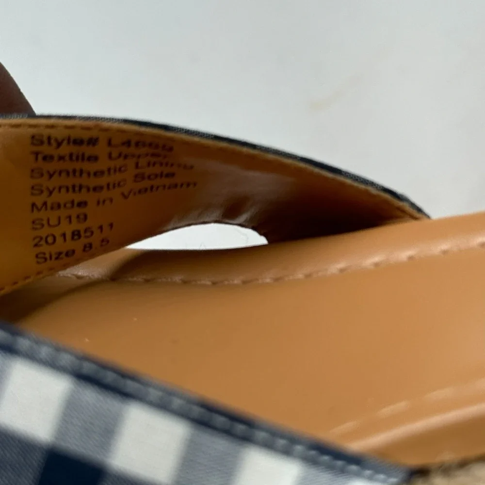 J.Crew Women's US 8.5 Navy Blue Gingham Flatform Espadrille Wedge Sandals L4669